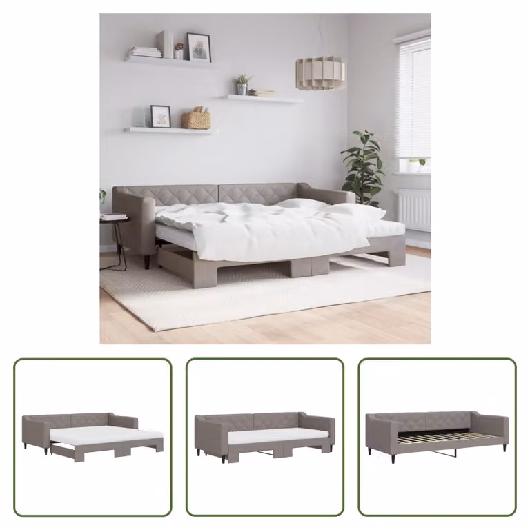 The Living Store Lettino allungabile con materassi Taupe 90x200 cm in tessuto