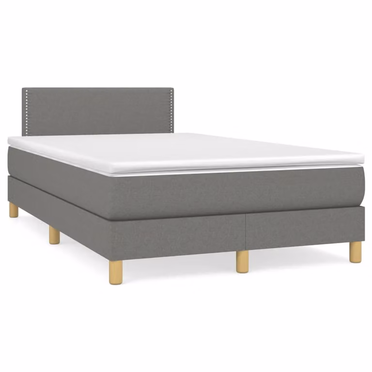 vidaXL Giroletto a Molle con Materasso Ibrido in Tessuto Grigio e Bianco L/P/H: 200 x 120 x 193 cm
