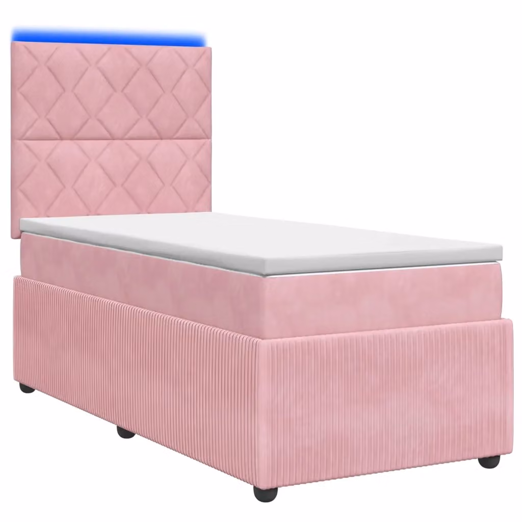 Letto Box Spring vidaXL in Velluto Rosa con Materasso Ibrido e Illuminazione LED, L/P: 100 x 200 cm – 2