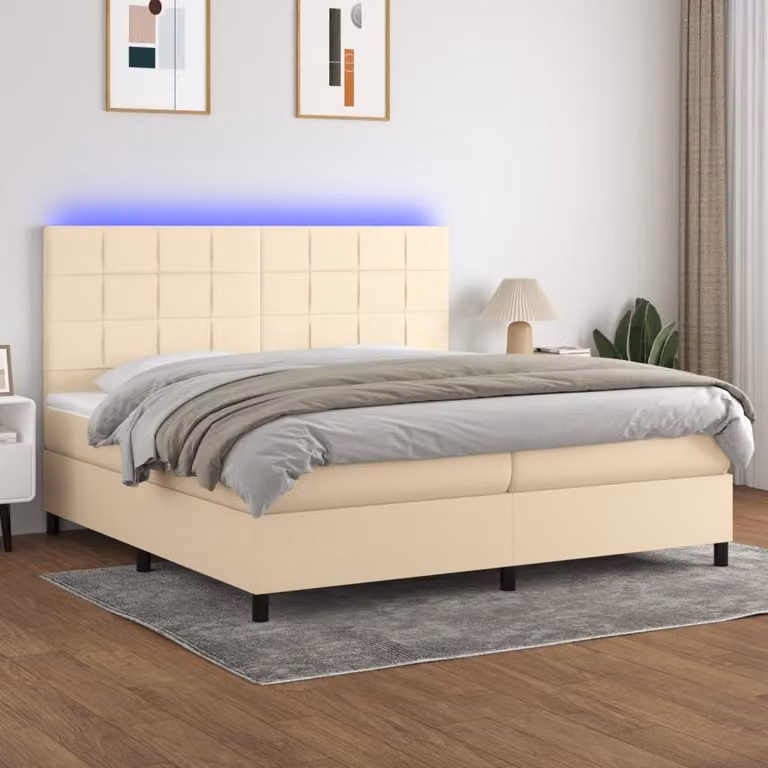 vidaXL Letto a molle con materasso e LED in tessuto crema 200x200 cm - Letto a molle - Boxspringbetten - Bett - Schlafzimmermöbel