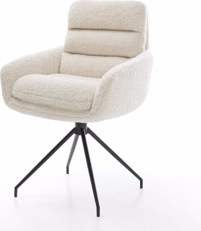 DELIFE Sedia da pranzo Abelia-Flex con braccioli in tessuto teddy beige struttura a croce conica nera