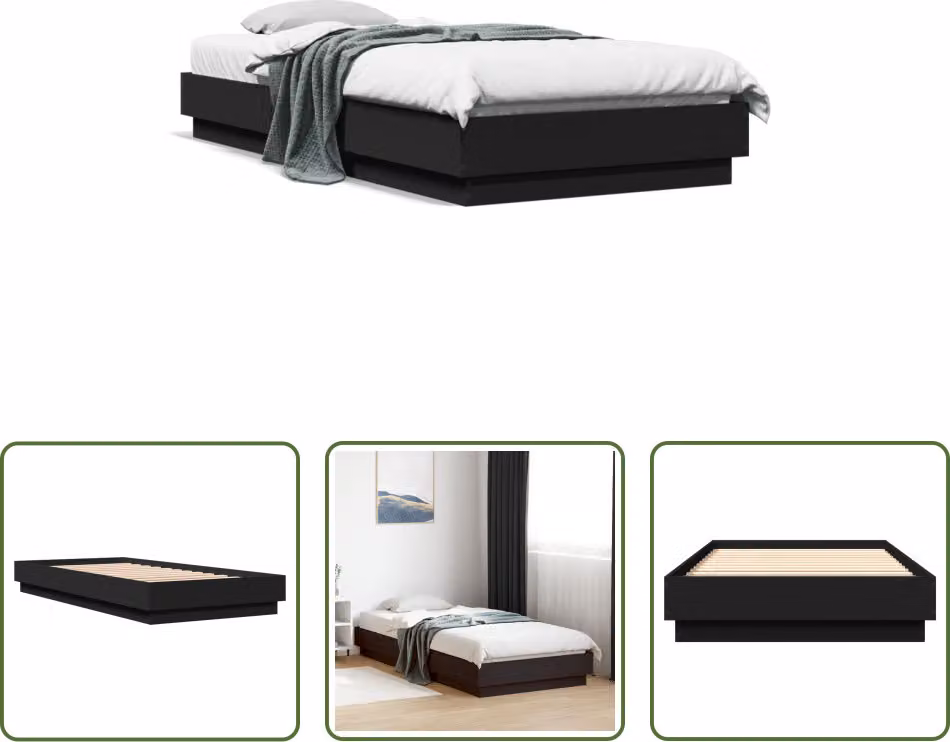 The Living Store Struttura del letto nera 100x200 cm in materiale ligneo