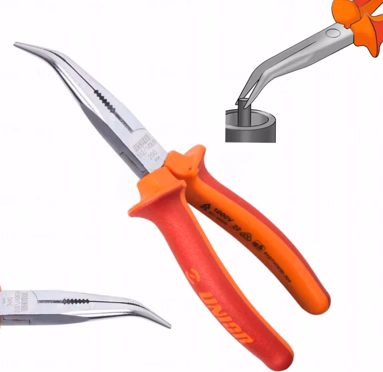 Pinza a becchi piatti, inclinata a 45°, con becchi lunghi, 170 mm, 512/1VDEBI