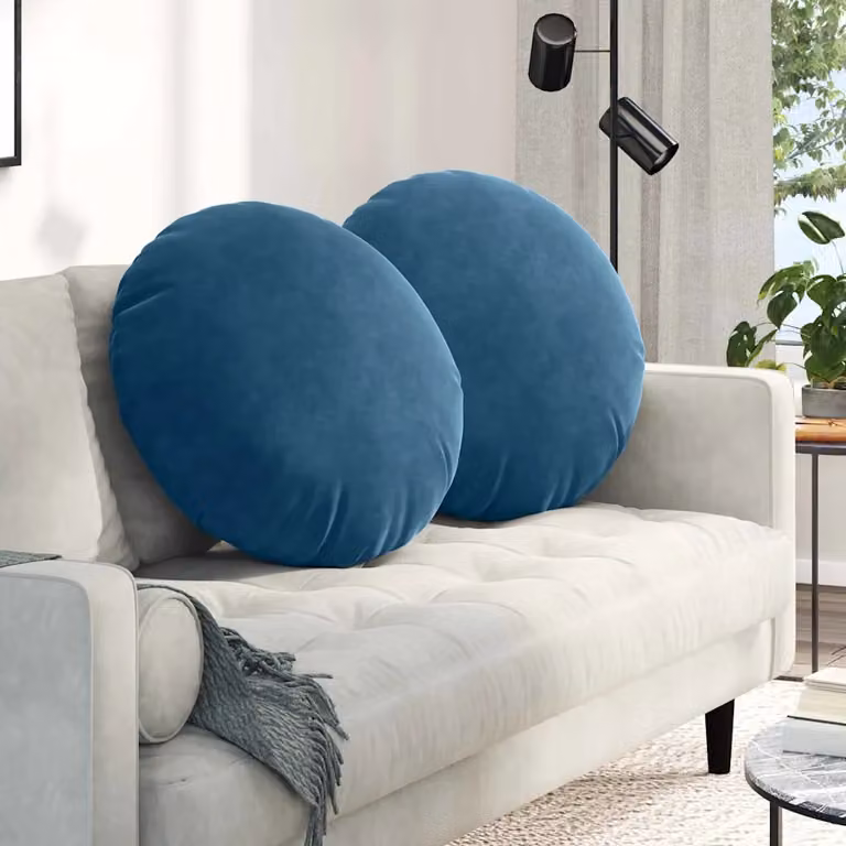 Set di 2 cuscini per seduta rotondi vidaXL in velluto blu con rivestimento rimovibile, Ø 60 cm x 21 cm