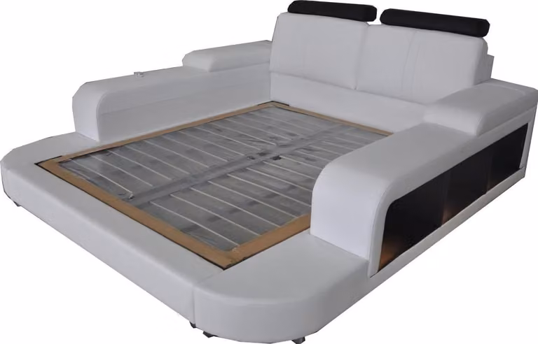 Design Bett XXL Big Leder Polster Betten Hotel 200x200cm Multifunktion Regal USB