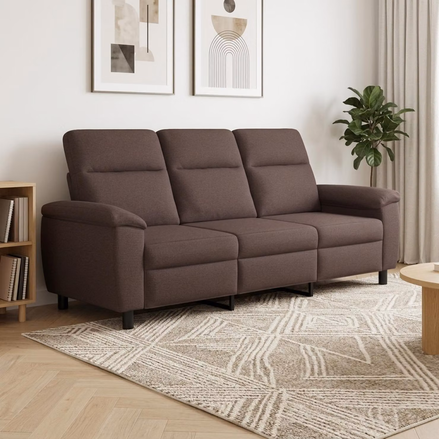 Divano moderno lineare vidaXL in tessuto marrone scuro con struttura in metallo L: 214 cm, P: 90 cm, H: 95 cm