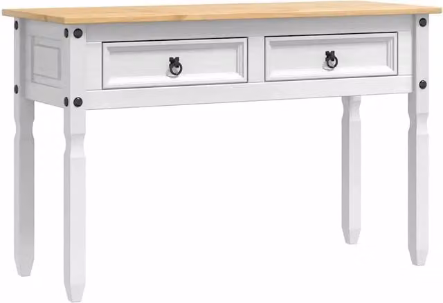 Tavolino laterale Corona Bianco in pino massello, design moderno, L: 115 cm, P: 46 cm, H: 73 cm