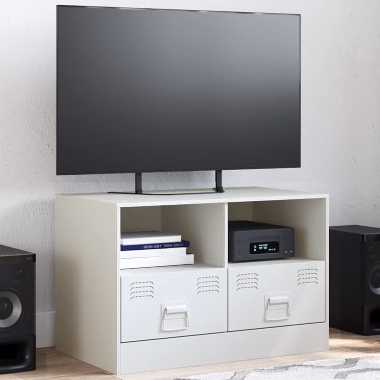vidaXL Mobile Porta TV Bianco in Metallo e MDF L: 67 cm, P: 39 cm, H: 44 cm