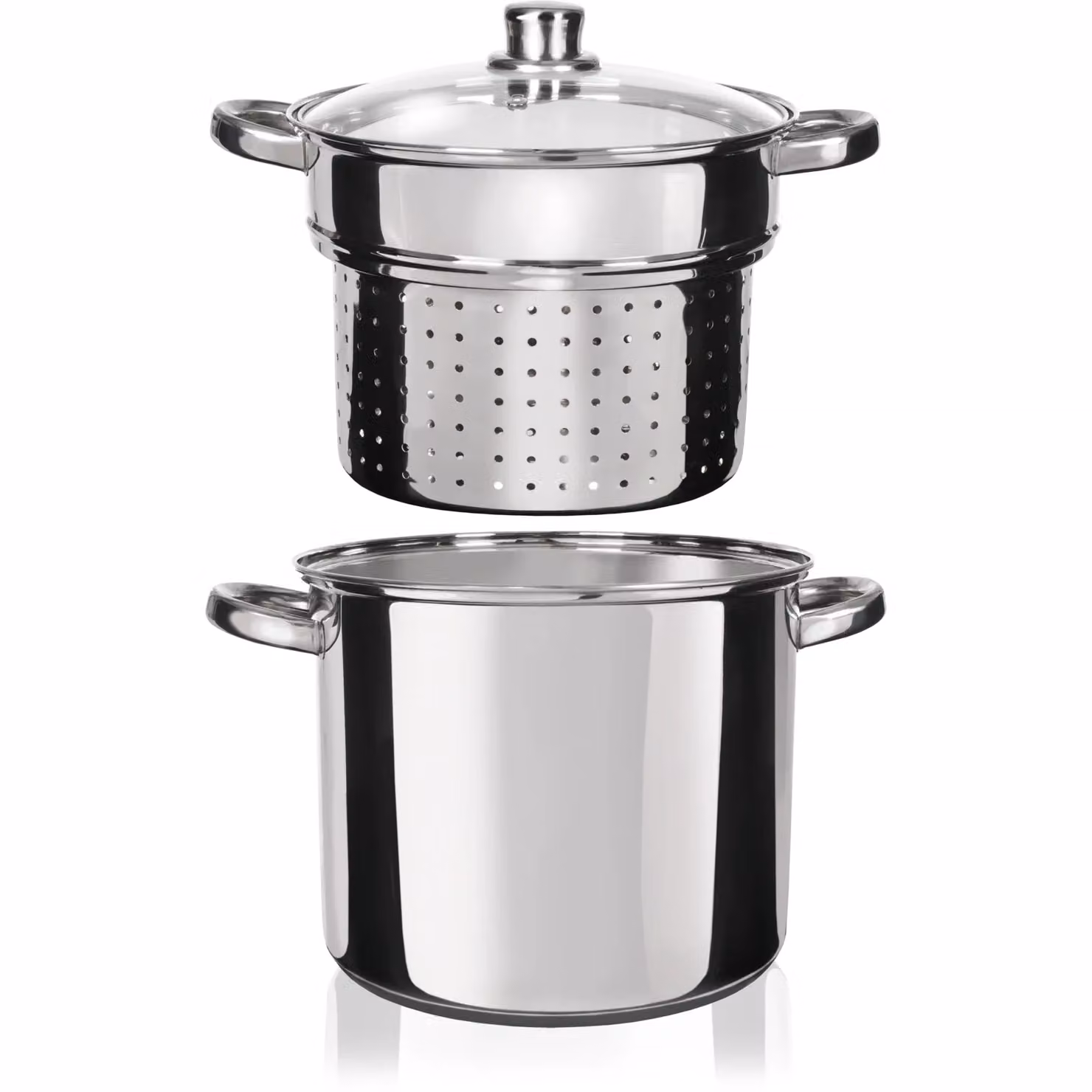 GUSTO CASA Pentola Cuocipasta PastaExpress in Acciaio Inox con Coperchio in Vetro, Argento, Diametro: 24 cm – 1
