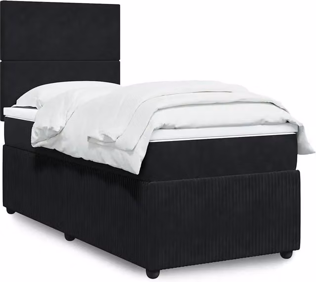 Letto con Giroletto a Molle e Materasso Ibrido vidaXL in Velluto Nero e Bianco, L/P/H: 90 x 190 cm