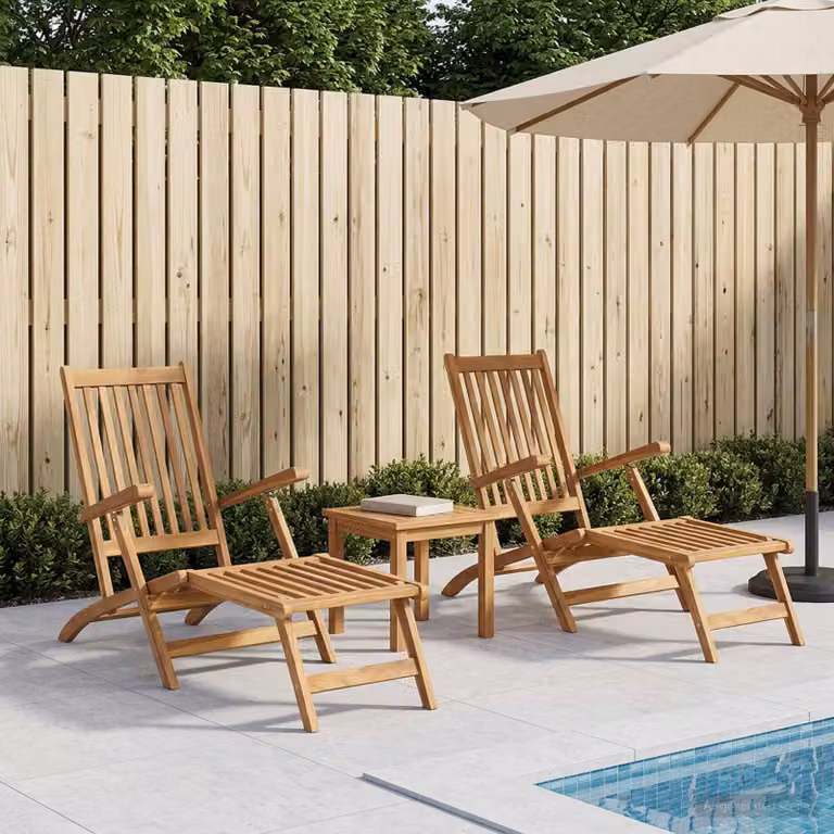Set di 2 sedie da ponte pieghevoli vidaXL in legno di teak massiccio color marrone naturale con poggiatesta regolabile e braccioli