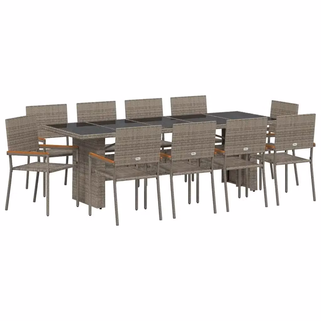 Set da pranzo per giardino e terrazza vidaXL in polyrattan e legno di acacia, 11 pezzi, grigio e marrone – 2