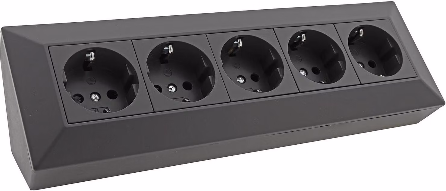 blocco di uscita a 5 prese, nero 250V~/ 16A, montaggio a superficie