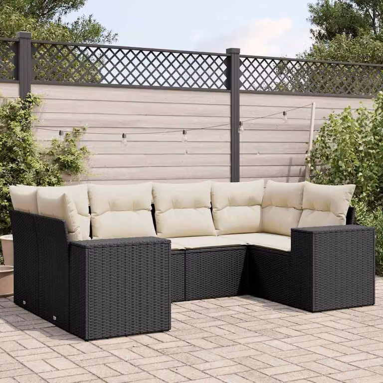 vidaXL Set Divano da Giardino a L 6 pz con Cuscini Nero in Polyrattan e Acciaio