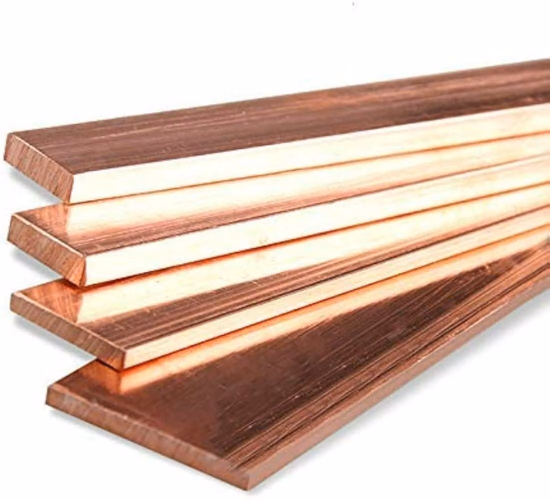 Listello in rame, purezza 99,95%, dimensioni 5x30x200 mm, colore rosso-marrone