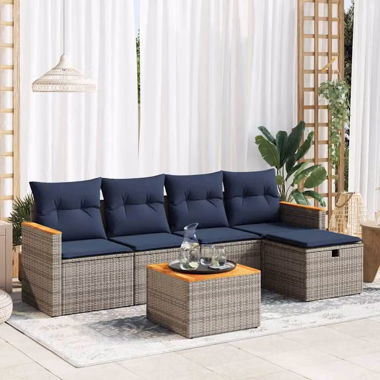 Maison Exclusive - Set Divano da Giardino 6 pz con Cuscini Grigio in Polyrattan