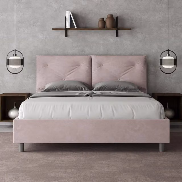 Letto contenitore imbottito Ityhome Appia Large in microfibra colore glicine L: 150 cm, P: 190 cm