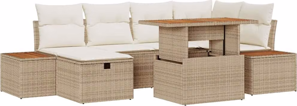 Set Divano da Giardino 7 pcs Beige polyrattan
