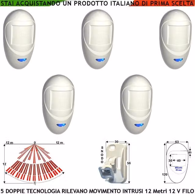 Rilevatore di movimento per intrusi Securvera con doppia tecnologia grandangolo, portata 12 metri, colore bianco