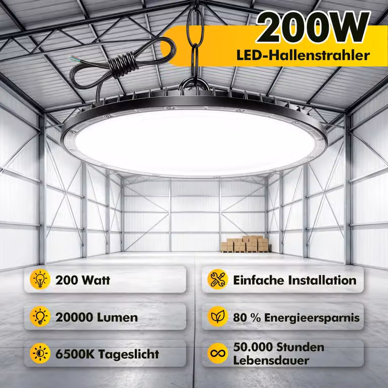 Lampada a LED UFO per ambienti industriali - 200 W - Confezione da 5 pezzi - Grado di protezione IP65 - Impermeabile - Ideale per officine e magazzini