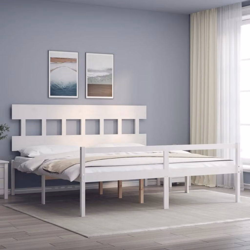 vidaXL Letto per Anziani in Legno Massello di Pino Bianco con Testiera L/P: 200 x 200 cm