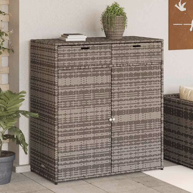 Armadietto portaoggetti da giardino vidaXL in polyrattan grigio con ante a battente L: 105 cm, P: 55 cm, H: 113 cm