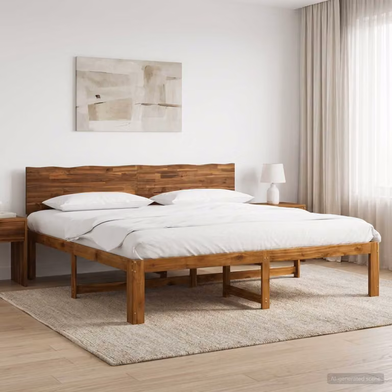 Letto matrimoniale con testiera vidaXL ROSTOCK in legno di acacia naturale, colore marrone, L: 197,0 cm, P: 208,5 cm, H: 91,0 cm