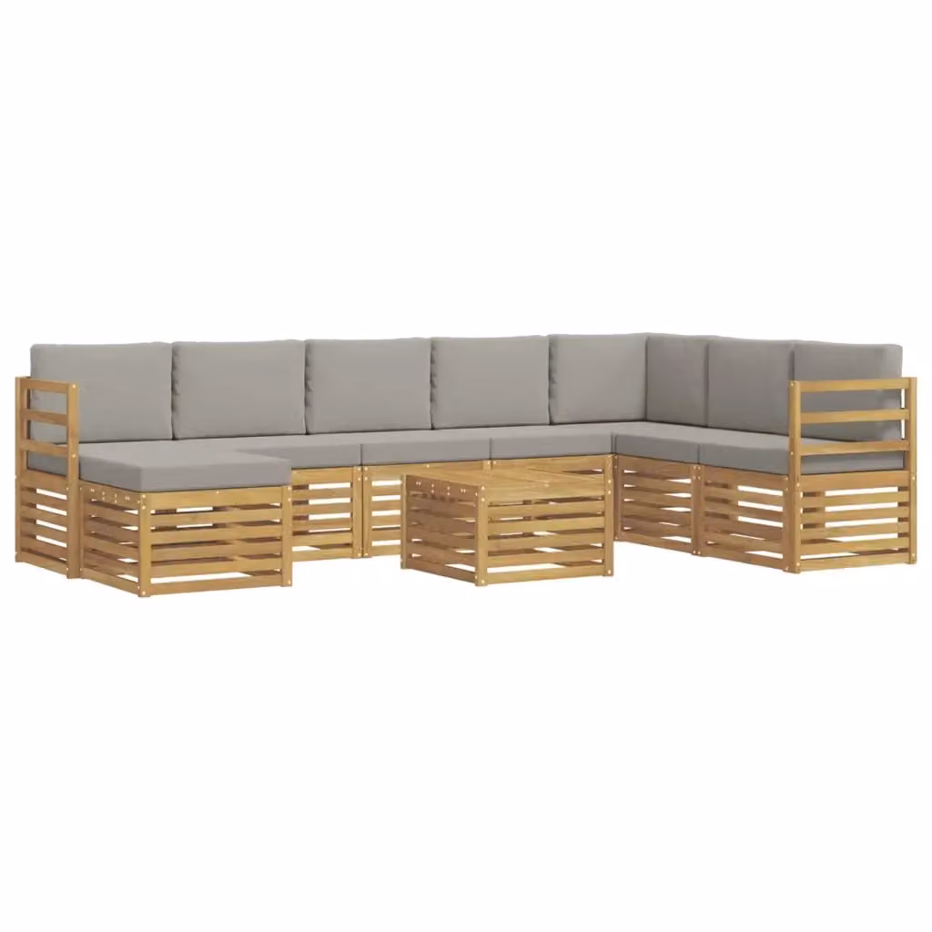 Set di divani ad angolo vidaXL in legno di acacia massello con cuscini grigi per giardino e terrazzo – 2