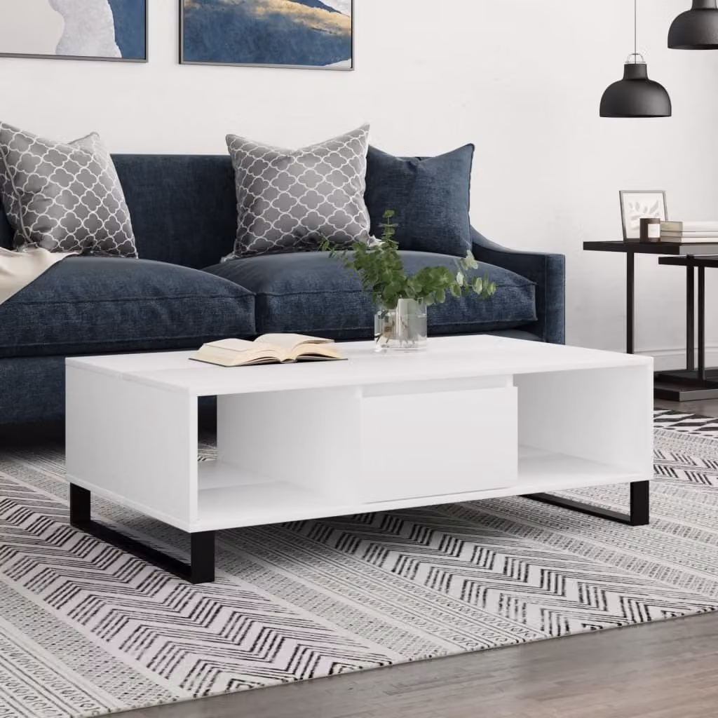 Tavolino The Living Store bianco 104x60x35 cm in materiale ligneo