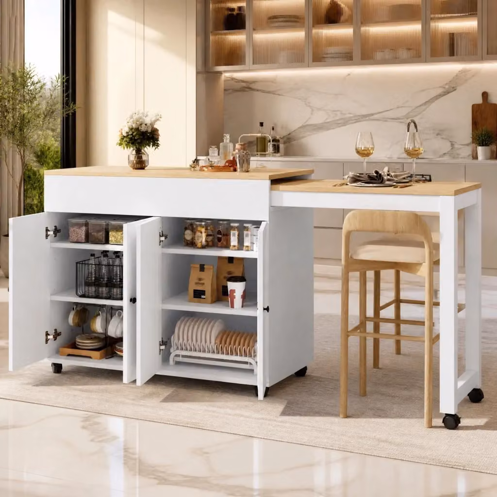 Tavolo Bar Allungabile REDOM Bianco in MDF Moderno L: 117-180 cm, P: 50 cm, H: 94,6 cm – 2