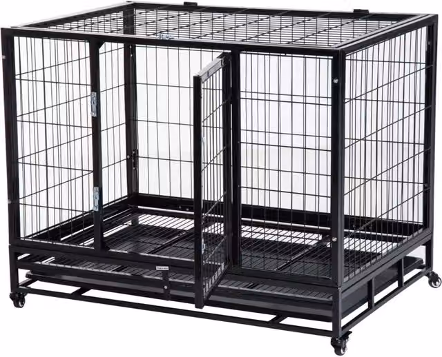 EasyComfort Gabbia Box per Cani e Cuccioli con Rotelle in Metallo Verniciato Nero L: 92 cm, P: 62 cm, H: 75 cm