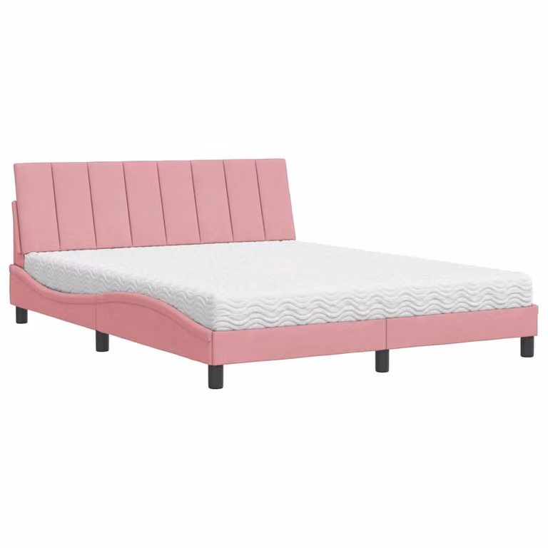 Letto con Materasso Hanko Rosa 160x200 cm in Velluto