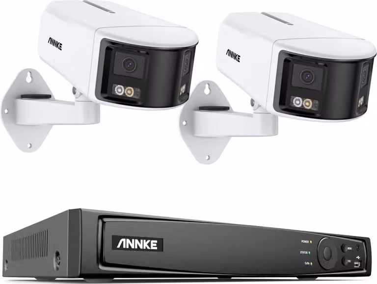 Sistema di telecamere di sicurezza, vista panoramica a 180°, rilevamento umano intelligente, 2 telecamere da 6MP, 1T