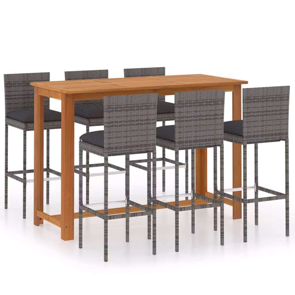 Set da Bar da Giardino 7pz con Cuscini Grigio