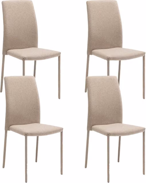 Set 4 Sedie Leda 42x52x96 cm in Tessuto Easy-Clean Gambe Rivestite in Tinta Beige