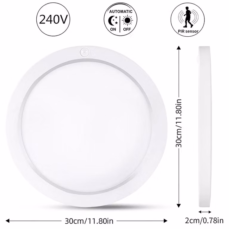 Pannello a LED per soffitto - Lampada da soffitto da 24W - Sensore di movimento - Tre tonalità di luce - Materiali: ferro e acrilico - 220 V - Confezione da 1