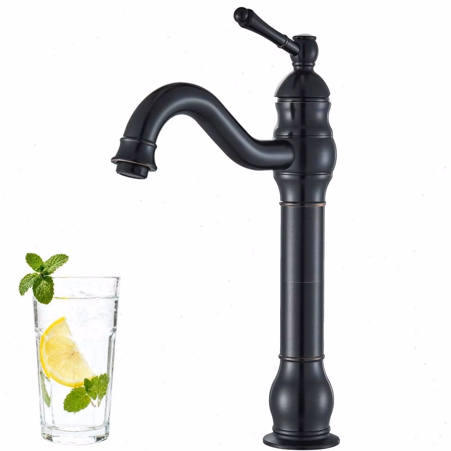 Miscelatore monocomando per lavabo, finitura nero opaco, ottone, rotazione a 360°, montaggio a incasso