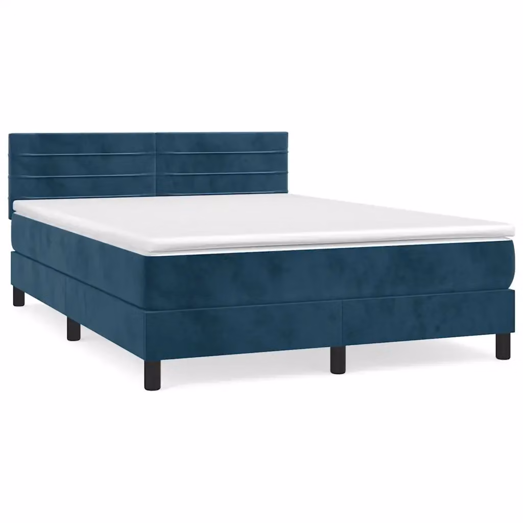 Letto con Giroletto a Molle e Materasso Ibrido vidaXL in Velluto Blu Scuro L/P/H: 140 x 190 cm – 2