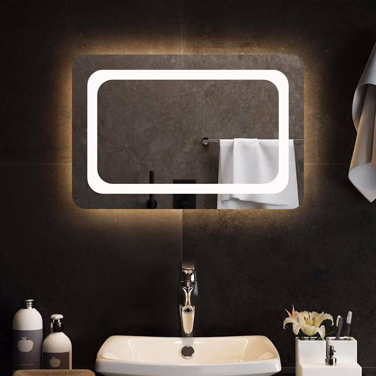 Specchio da bagno moderno vidaXL con luci LED, rettangolare, L: 60 cm, H: 40 cm
