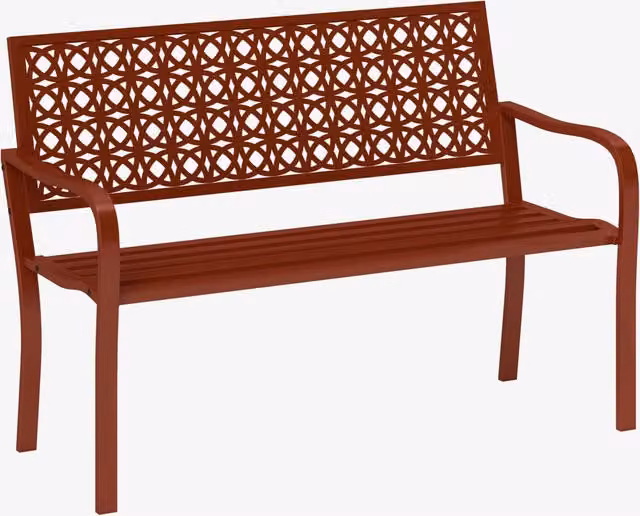 Panchina da giardino 2 posti 127 x 63 x 85 cm in acciaio rosso, schienale e braccioli