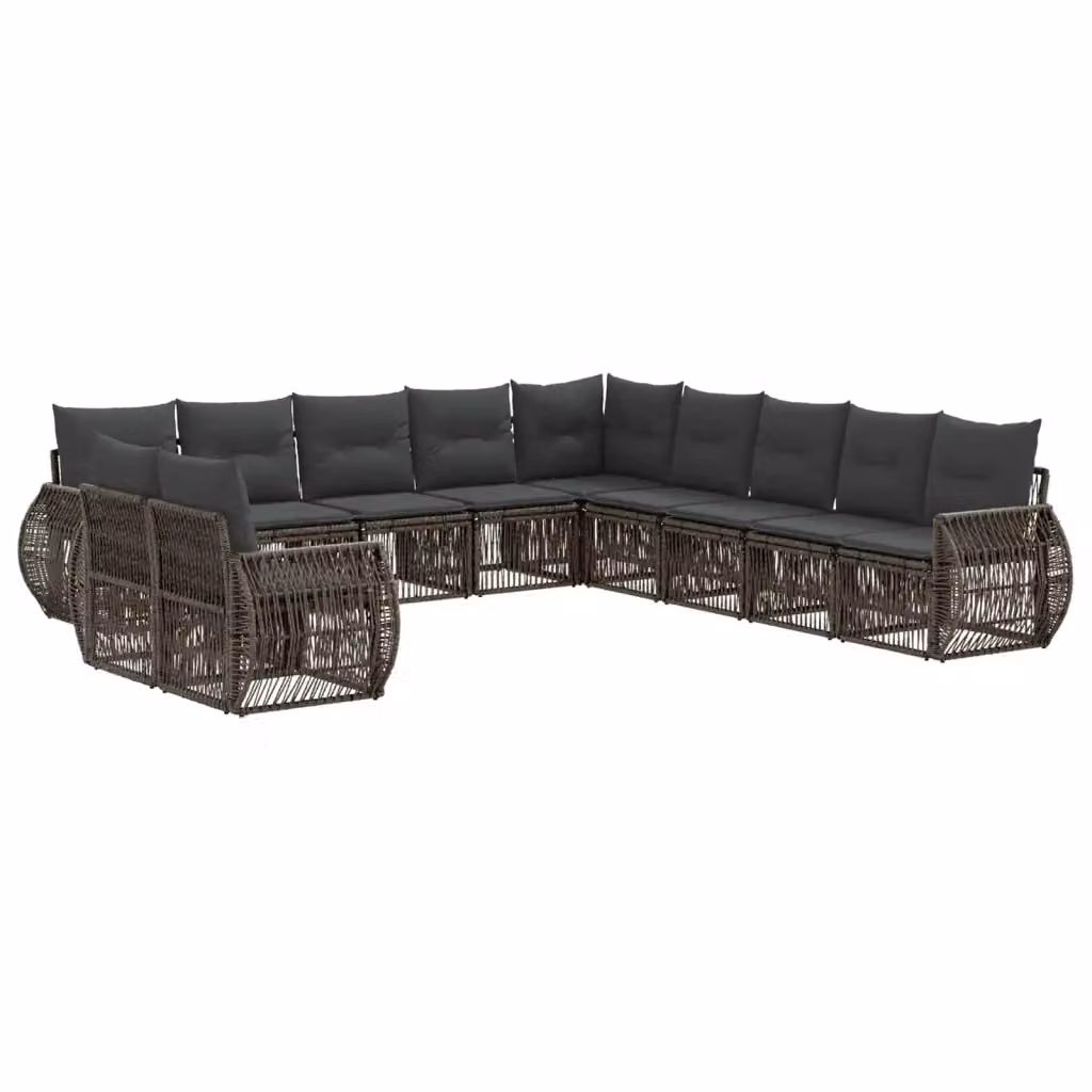 Set Divano da Giardino vidaXL 11 Pezzi a Forma di U in Polyrattan Grigio e Antracite con Cuscini Imbottiti e Struttura in Acciaio – 2