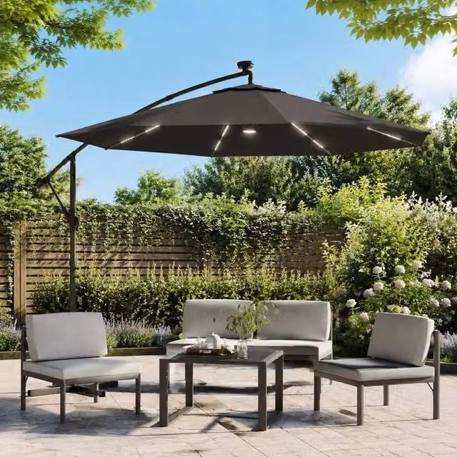 Parasol With LED Lighting And Steel Mast 300 Cm Anthracite