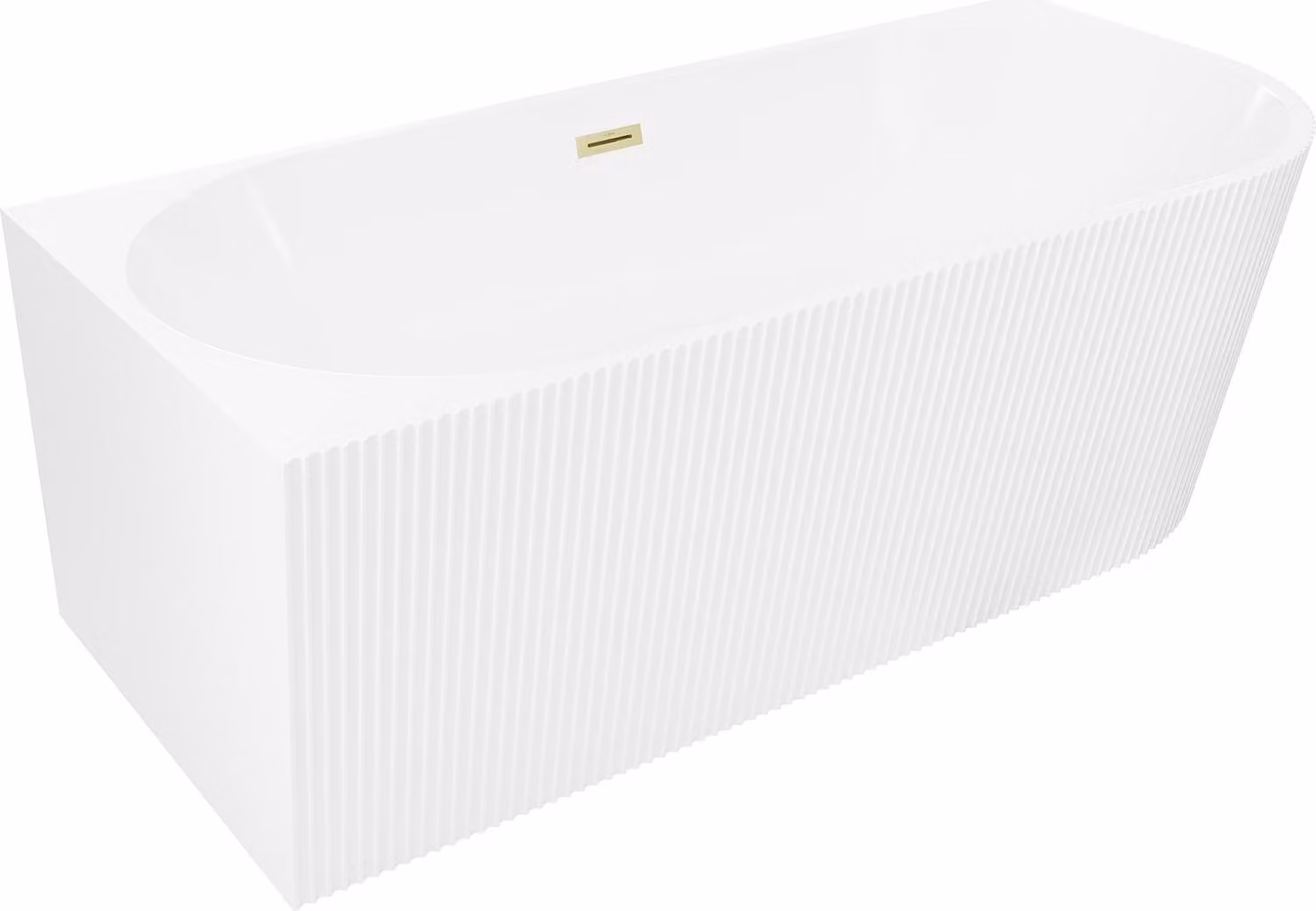 Mexen Silo vasca da bagno freestanding angolare sinistra scanalata 150 x 75 cm, bianca, troppopieno oro spazzolato
