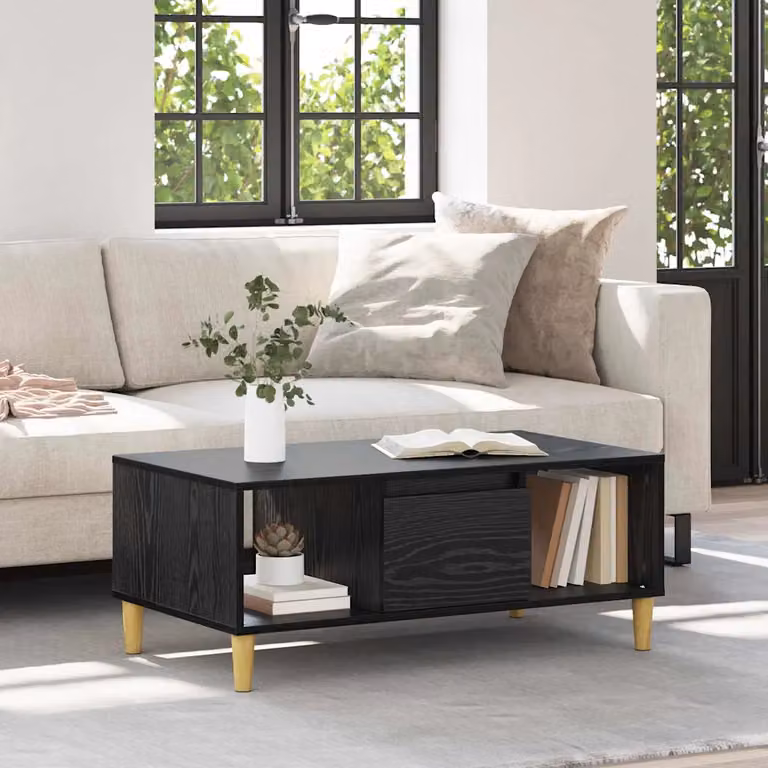 vidaXL Tavolino da salotto moderno rettangolare nero L: 90 cm, P: 50 cm, H: 26.5 cm