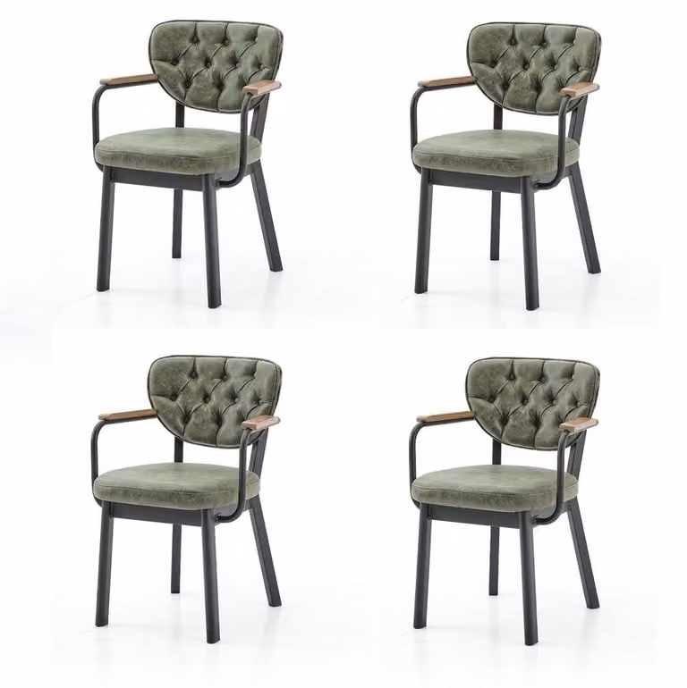 Set di 4 sedie moderne, rivestite in tessuto, confortevoli, verdi, morbide e comode