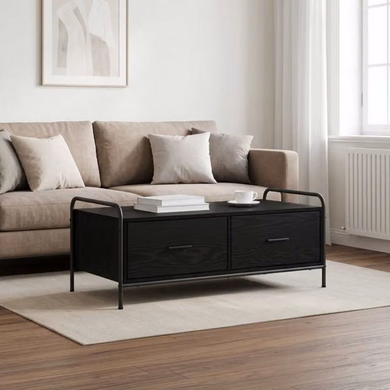 vidaXL Tavolino da salotto moderno in legno e metallo nero L: 99,5 cm, P: 49 cm, H: 41 cm