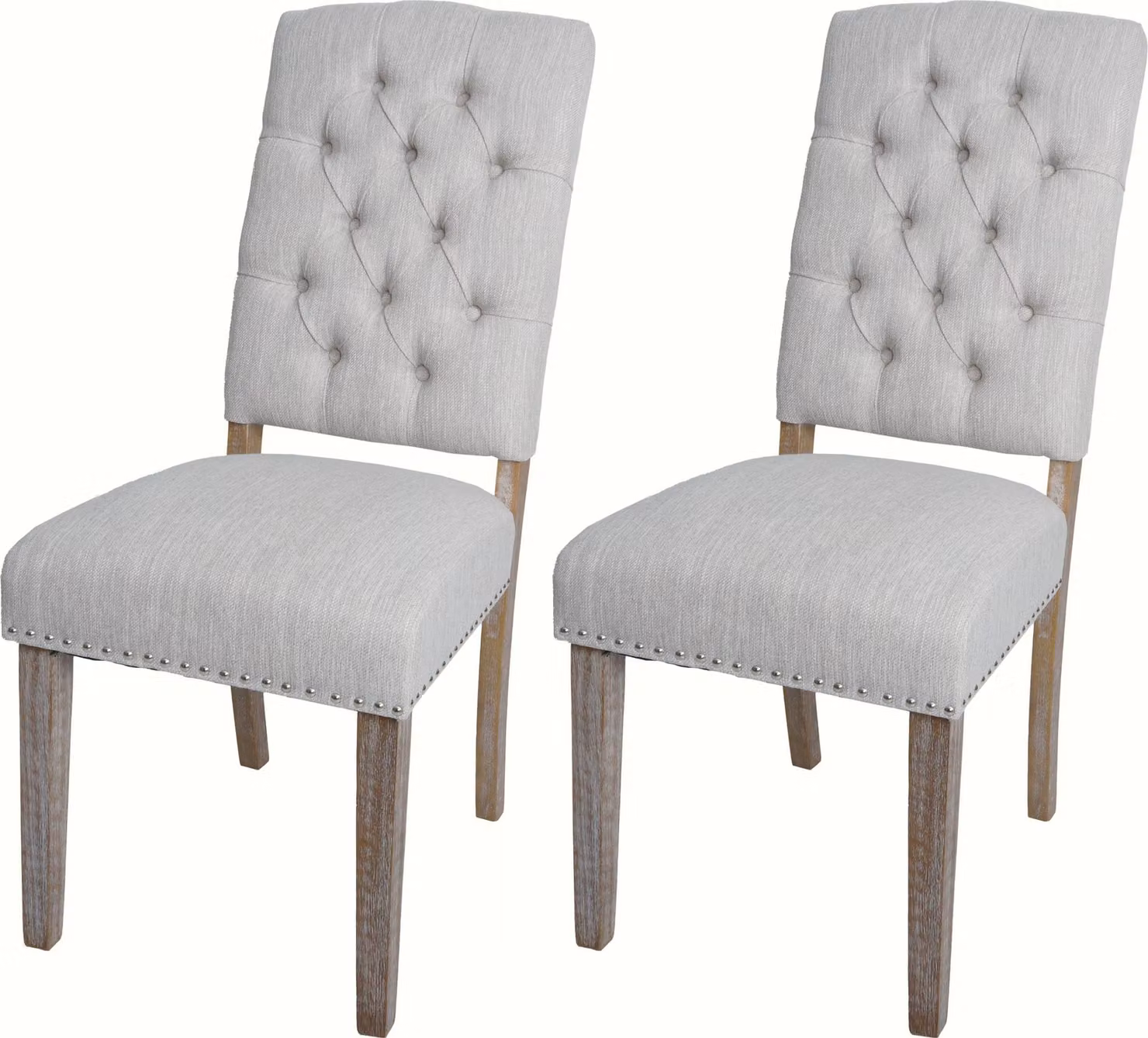 set di 2 sedie da pranzo HWC-O66b, sedia da cucina imbottita, tessuto/tessuto con borchie Chesterfield, grigio chiaro