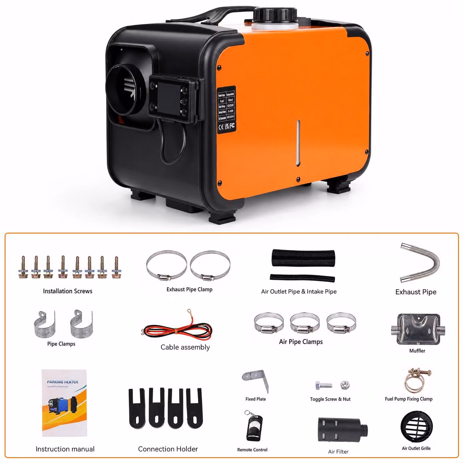 Riscaldatore diesel - Modello 2 - 12/24 V - 8 kW - Riscaldatore autonomo - Display LCD - Telecomando - Adatto per camion, camper e imbarcazioni