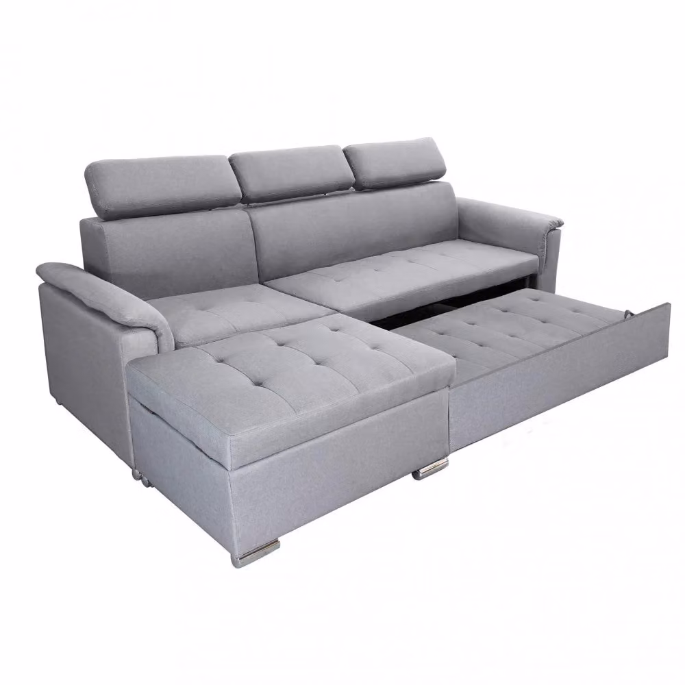 Divano Letto Angolare Derrick GIORDANOSHOP in Tessuto Grigio Chiaro L/P/H: 234 x 148 x 84 cm – 2