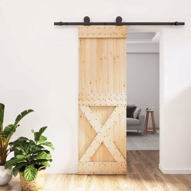 Porta scorrevole moderna vidaXL in legno e acciaio, colore naturale e nero, L: 70 cm, H: 210 cm